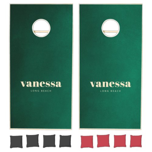 Emerald Green Minimal Modern Classic Name Cornhole Set