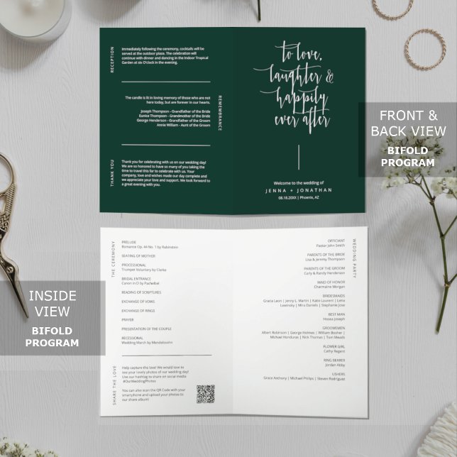 Emerald Green Minimal QR Code Wedding Folded Program (Creator Uploaded)