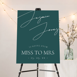 Emerald Green Minimal Script Miss To Mrs Shower Foam Board