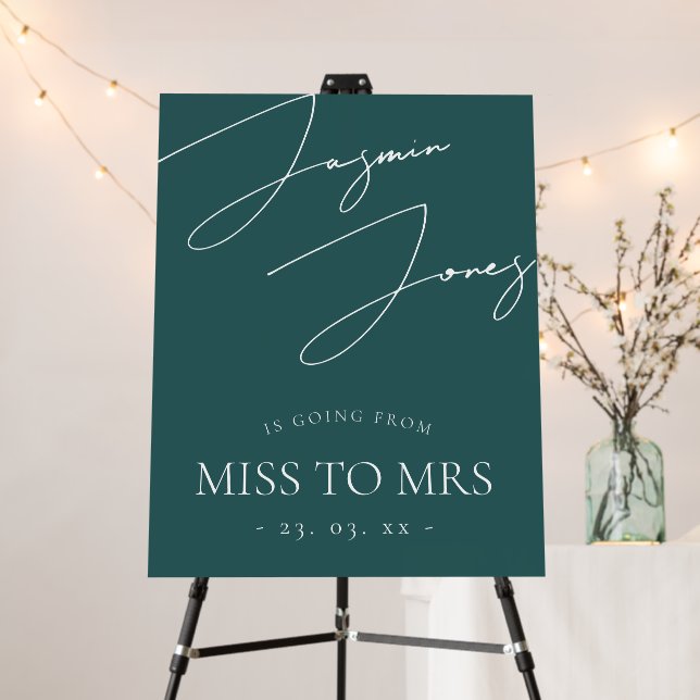 Emerald Green Minimal Script Miss To Mrs Shower Foam Board (In Situ (Stand))