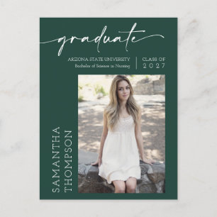 Emerald Green Minimal Script She Did It Photo Grad Postcard