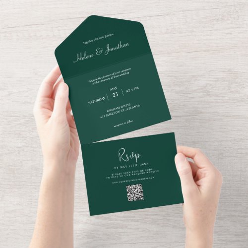 Emerald Green Minimal Wedding All In One Invitation