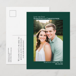 Emerald Green Minimal Wedding Photo Save The Date Announcement Postcard