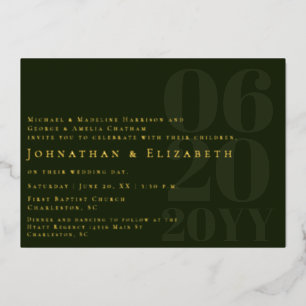 Emerald Green Minimalist Bold Type Photo Wedding Foil Invitation