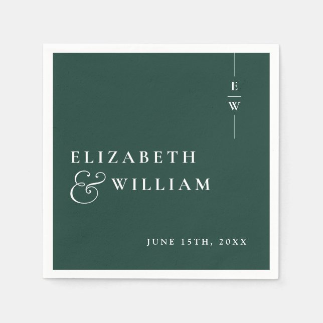 Emerald Green Minimalist Elegant Monogram Wedding Napkins (Front)