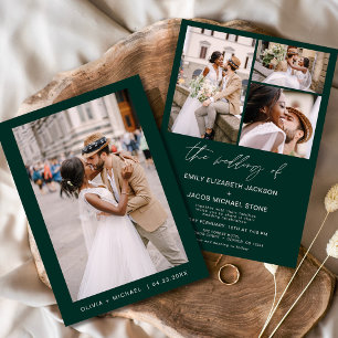 Emerald Green Minimalist Elegant Photo Wedding  Invitation