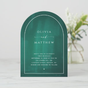 Emerald green minimalist geometrical arch wedding invitation