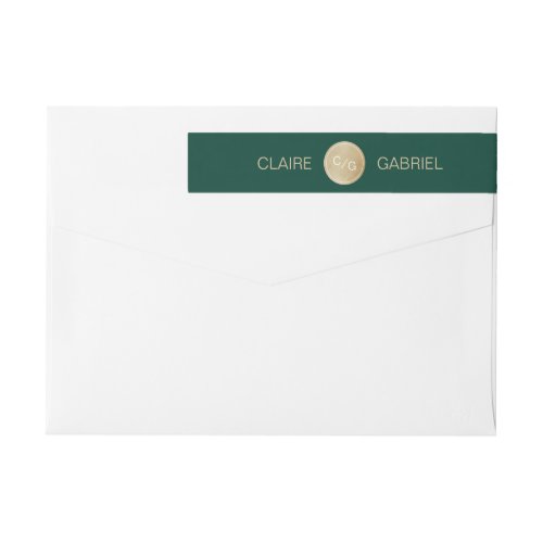 Emerald green minimalist modern wedding monogram wrap around label