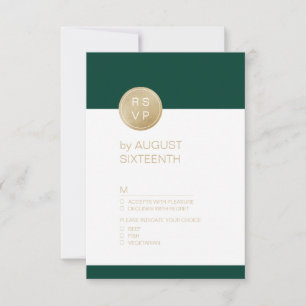 Emerald green minimalist modern wedding RSVP Card