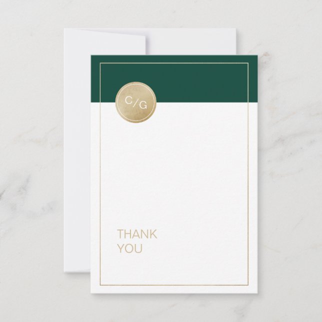 Emerald green minimalist modern wedding thank you (Front)