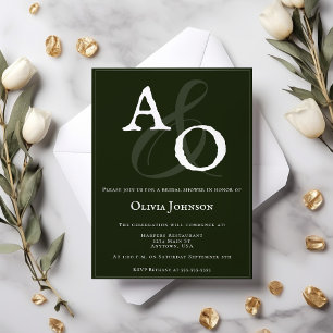 Emerald Green Minimalist Monogram Bridal Invitation