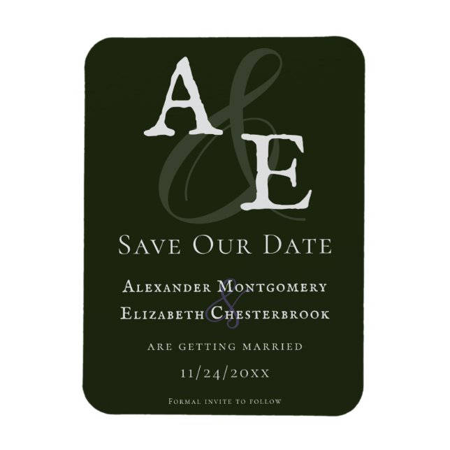 Emerald Green Minimalist Monogram Magnet (Vertical)