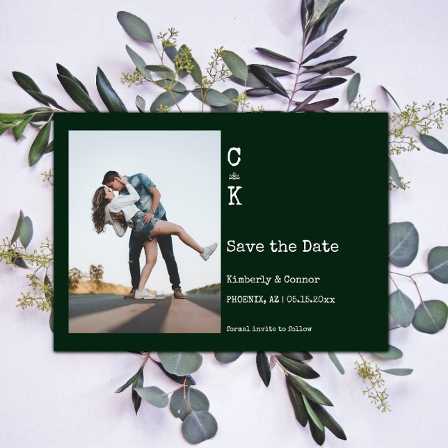 Emerald Green Minimalist Monogram Photo Save The Date (Emerald Green Minimalist Monogram Photo Save the Date)