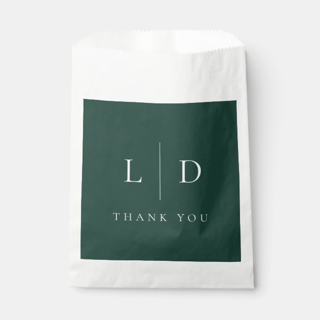 Emerald Green Minimalist Monogram Wedding Favor Bag (Front)