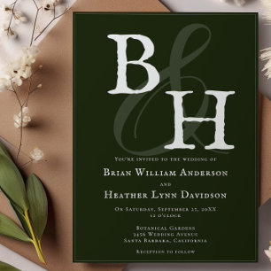 Emerald Green Minimalist Monogram Wedding Invitation