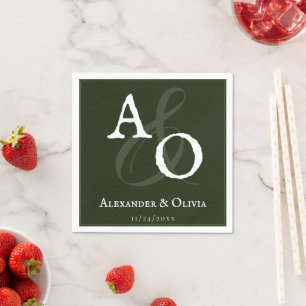 Emerald Green Minimalist Monogram Wedding Napkins