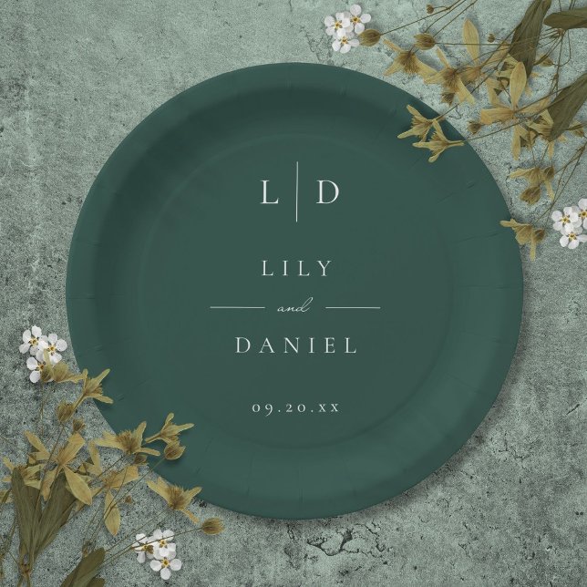Emerald Green Minimalist Monogram Wedding Paper Plates (Emerald Green Minimalist Monogram Wedding Paper Plates)