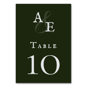Emerald Green Minimalist Monogram Wedding Table Number