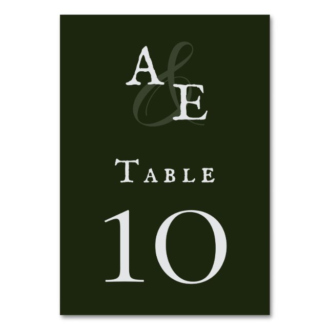 Emerald Green Minimalist Monogram Wedding  Table Number (Front)