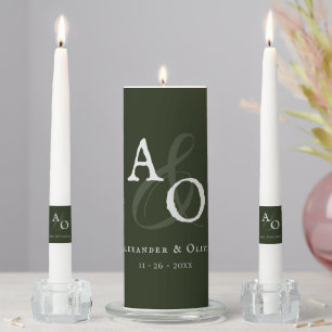 Emerald Green Minimalist Monogram Wedding Unity Candle Set