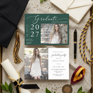 Emerald Green Minimalist School Graduation Photo Invitation