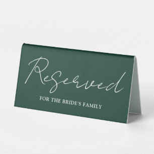 Emerald Green Minimalist Script Reserved Table Tent