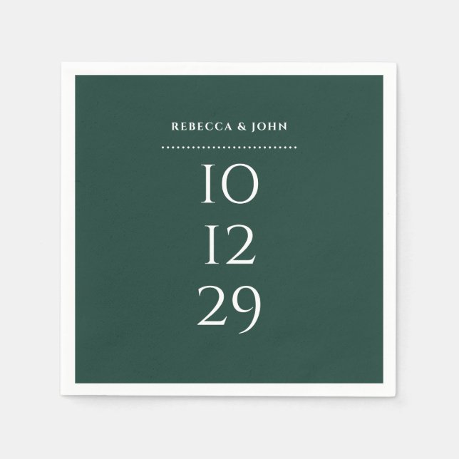 Emerald Green Minimalist Special Date Wedding Napkins (Front)