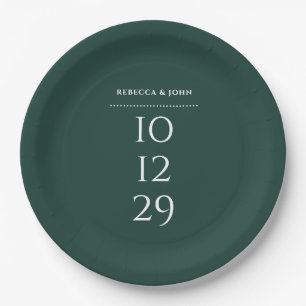 Emerald Green Minimalist Special Date Wedding Paper Plates