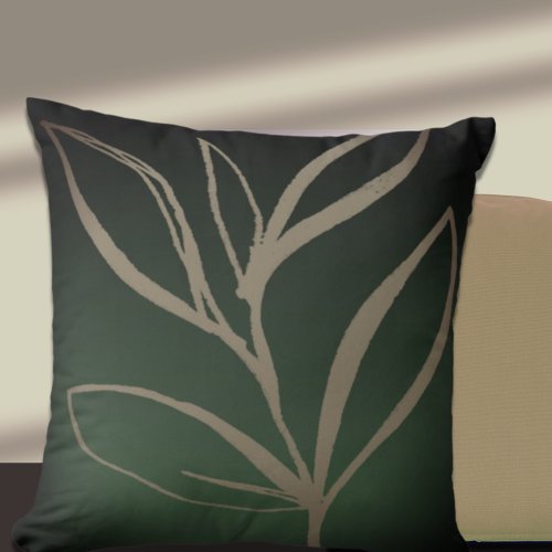 Emerald Green Minimalist Watercolor Leaves Throw Pillow