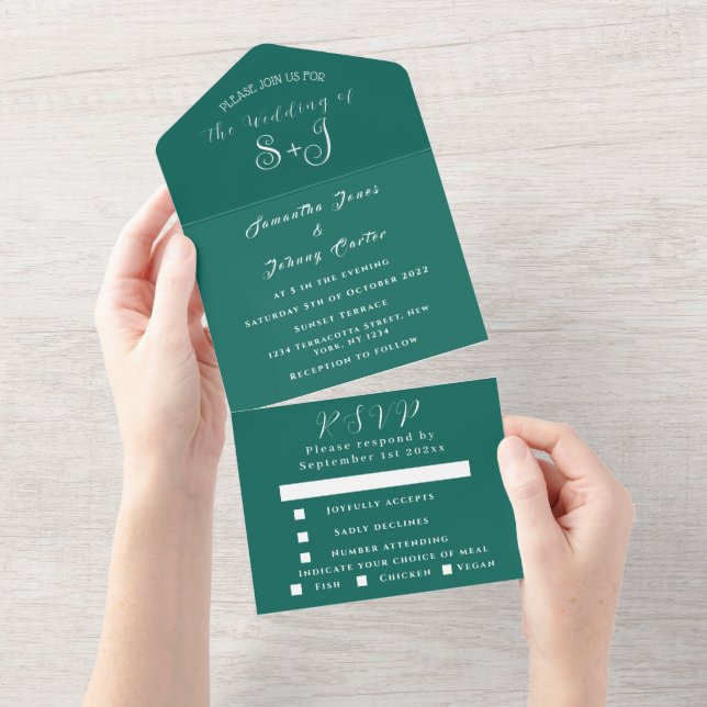 Emerald Green Minimalist Wedding Invitation  (Tearaway)