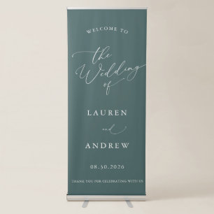 Emerald Green Minimalist Welcome to Our Wedding 1 Retractable Banner