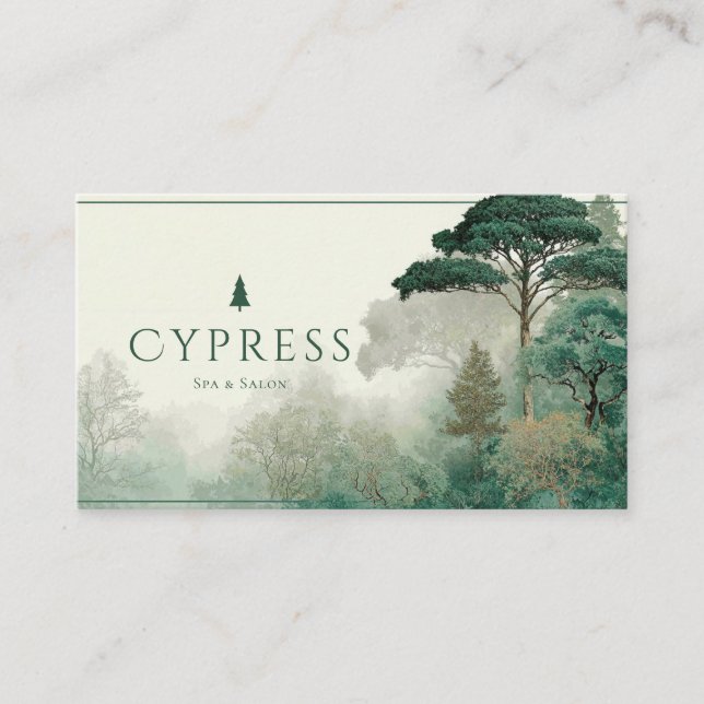 Emerald Green Misty Forest Serene Landscape Business Card (Front)