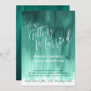 Emerald green modern abstract art painted wedding invitation