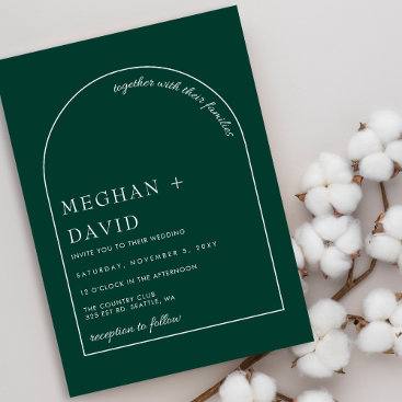 Emerald Green Modern Arch Wedding  Invitation