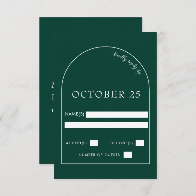 Emerald Green Modern Arch Wedding RSVP Card (Front/Back)