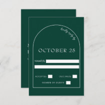 Emerald Green Modern Arch Wedding RSVP Card