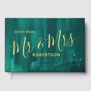 Emerald green modern art custom wedding foil guest book