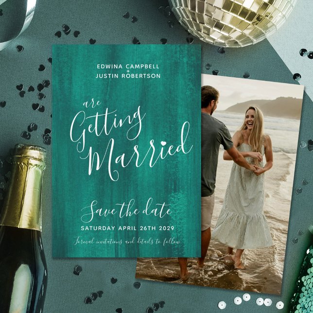 Emerald green modern art save the date cards (Creator Uploaded)