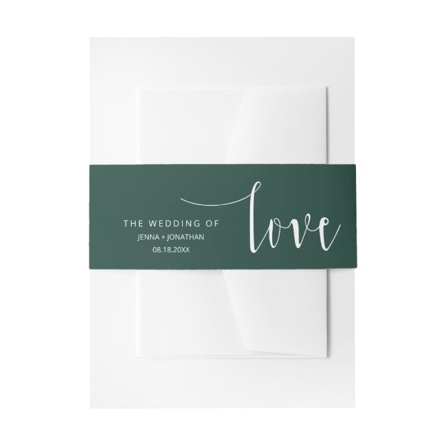 Emerald Green Modern Calligraphy Script Wedding Invitation Belly Band (Front Example)