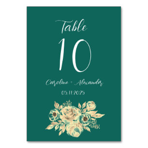 Emerald Green Modern Elegant Unique Floral Wedding Table Number