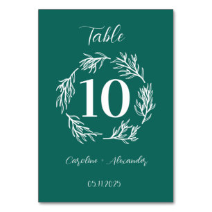 Emerald Green Modern Elegant Unique Wedding Table Number