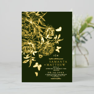 Emerald Green⎮Modern Floral Minimalist Wedding Foil Invitation