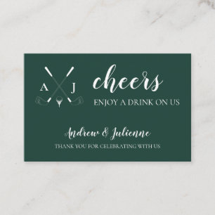 Emerald Green Modern Golf Wedding Drink Ticket