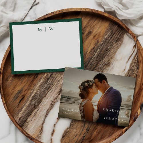 Emerald Green Modern Minimal Photo Wedding Thank You Card