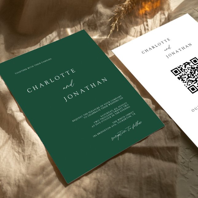 Emerald Green Modern Minimal QR Code Wedding Invitation (Creator Uploaded)