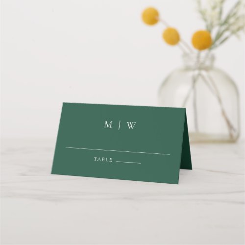 Emerald Green Modern Minimal QR Code Wedding Place Card