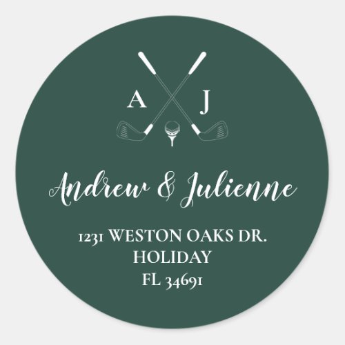 Emerald Green Modern Minimalist Golf Wedding Classic Round Sticker