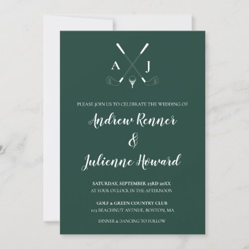 Emerald Green Modern Minimalist Golf Wedding Invit Invitation