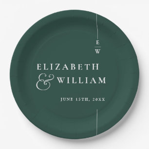 Emerald Green Modern Minimalist Monogram Wedding Paper Plates