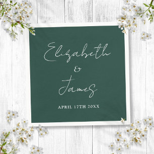 Emerald Green Modern Minimalist Script Wedding Napkins